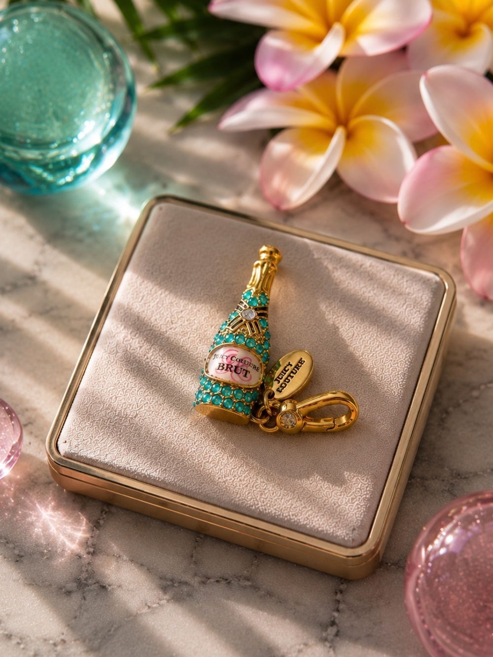 RARE Juicy Couture Champagne Bottle Charm – Turquoise Crystal “BRUT” Y2K Era